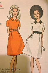 7455 VOGUE 1968 SHORT SLEEVE PLEAT A-DRESS, BELT PATTERN 12 34'' B UNCUT